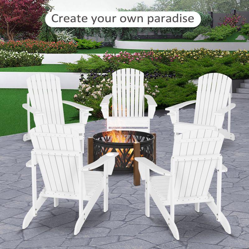 Outsunny Oversized Adirondack Chair, Outdoor Fire Pit and Porch Seating, Classic Log Lounge w/ Built-in Cupholder for Patio, Backyard, White