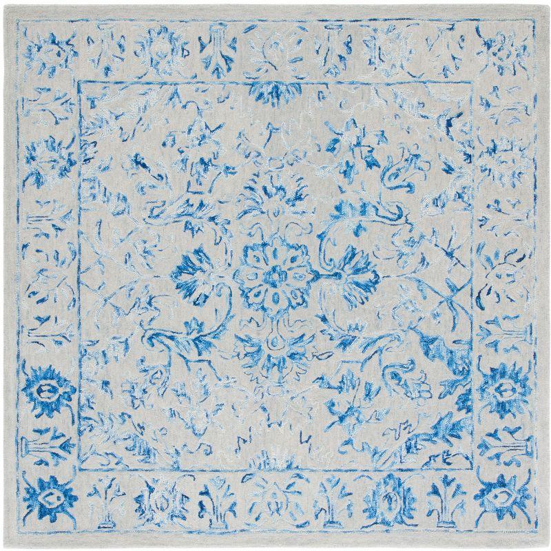 Hand-Tufted Blue Floral Wool 6' Square Area Rug