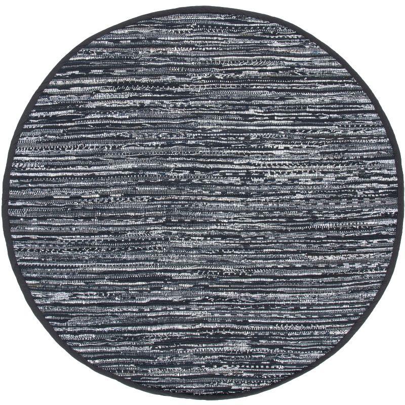 Rag Area Rug RAR121 Hand Woven Area Rug - Black - 6' Round - Safavieh.