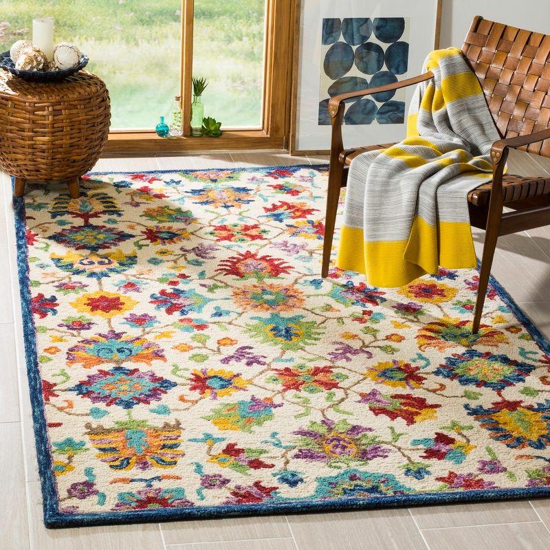 Handmade Tufted Floral Blue Wool Area Rug 3' x 5'