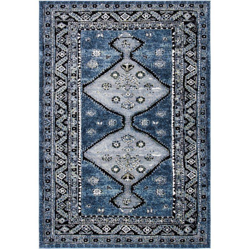 Elegant Vintage 8' x 10' Blue/Grey Synthetic Rectangular Rug