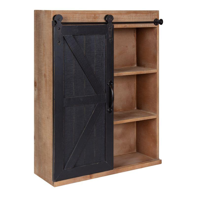 Rustic Brown and Black Wood Wall Storage Cabinet with Sliding Barn Door