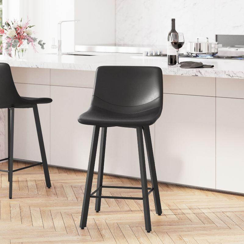 Emma and Oliver Set of Two 30" Modern Upholstered Barstools, Matte Metal Frames and Plastic Floor Glides