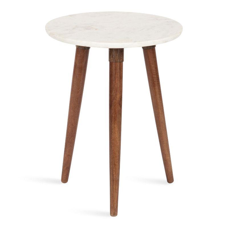 Kate and Laurel Rumsen Round Marble Side Table, 16x16x21, Walnut Brown