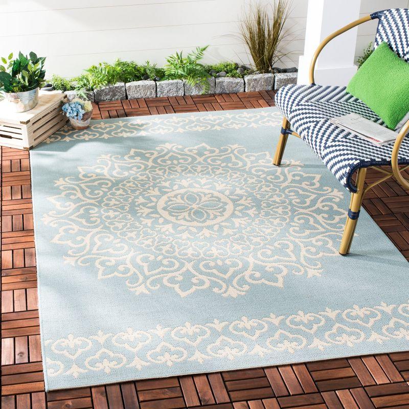 Beach House BHS183 Power Loomed Indoor/Outdoor Accent Rug - Cream/Aqua - 4'x4' - Safavieh