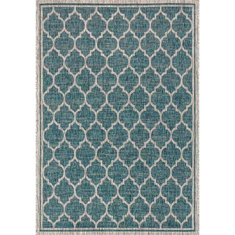 3'x5' Trebol Moroccan Trellis Textured Weave Indoor/Outdoor Area Rug, Teal/Gray - JONATHAN Y