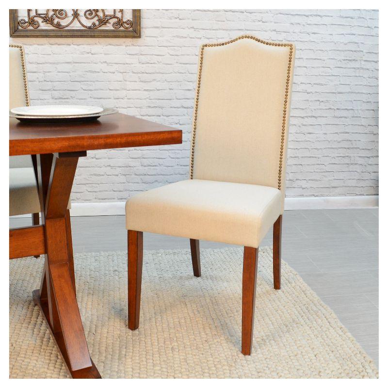 High-Back Chestnut Wood Parsons Side Chair with Linen Upholstery