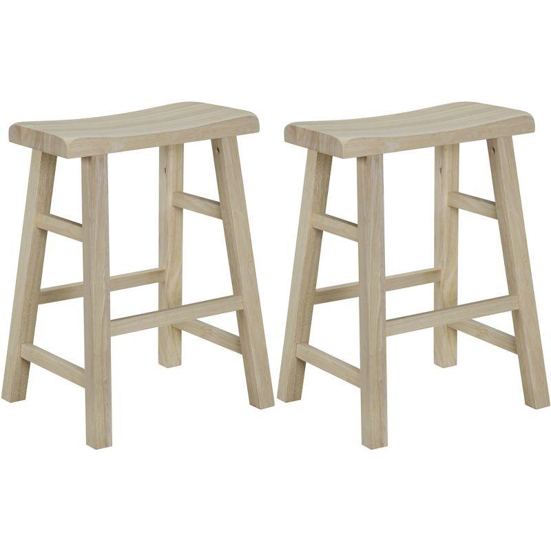 eHemco Heavy-Duty Solid Wood Saddle Seat Kitchen Counter Height Barstools, 24 Inches, Set of 2, Unfinished