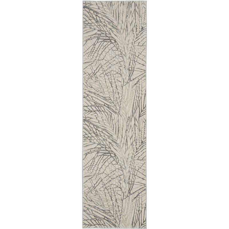 Abstract Ivory and Grey Synthetic 2'2" x 7'6" Area Rug