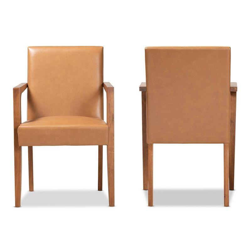 2pc Andrea Faux Leather and Wood Armchairs Brown - Baxton Studio: Elegant Accent Seating, Spot Clean, 30 Day Warranty