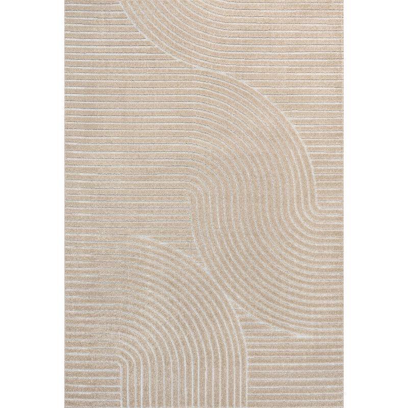 JONATHAN Y Hallie High-Low Minimalist Curve Geometric Beige/Cream 4 ft. x 6 ft. Indoor/Outdoor Area Rug