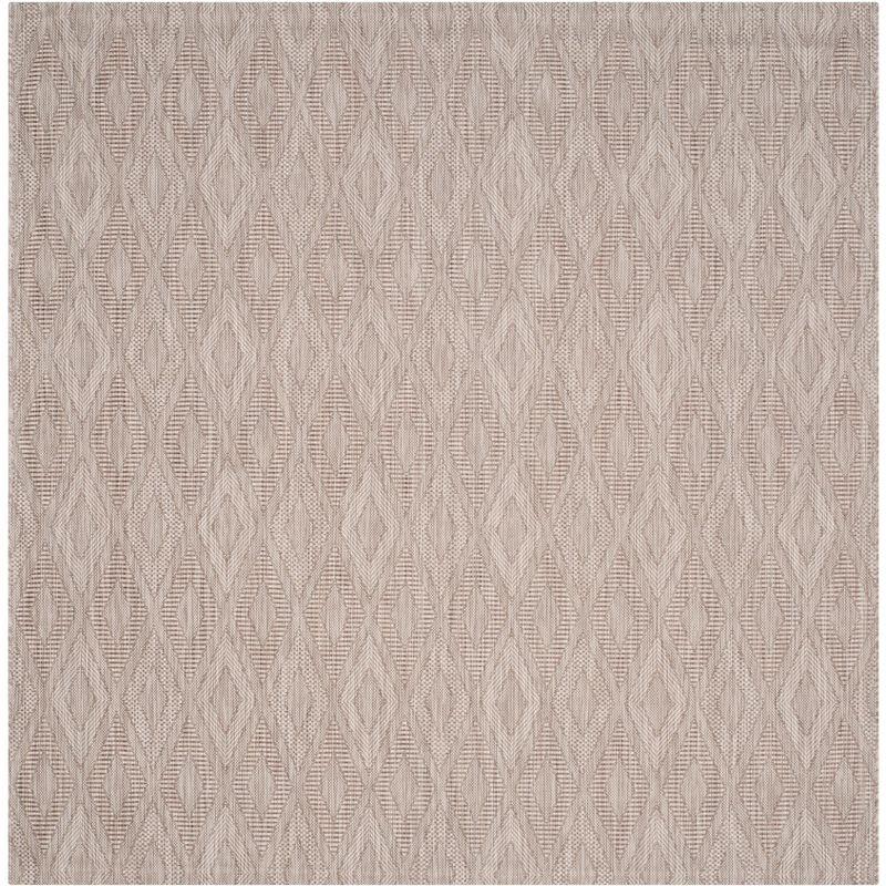 Beige Geometric 4' Square Indoor/Outdoor Area Rug