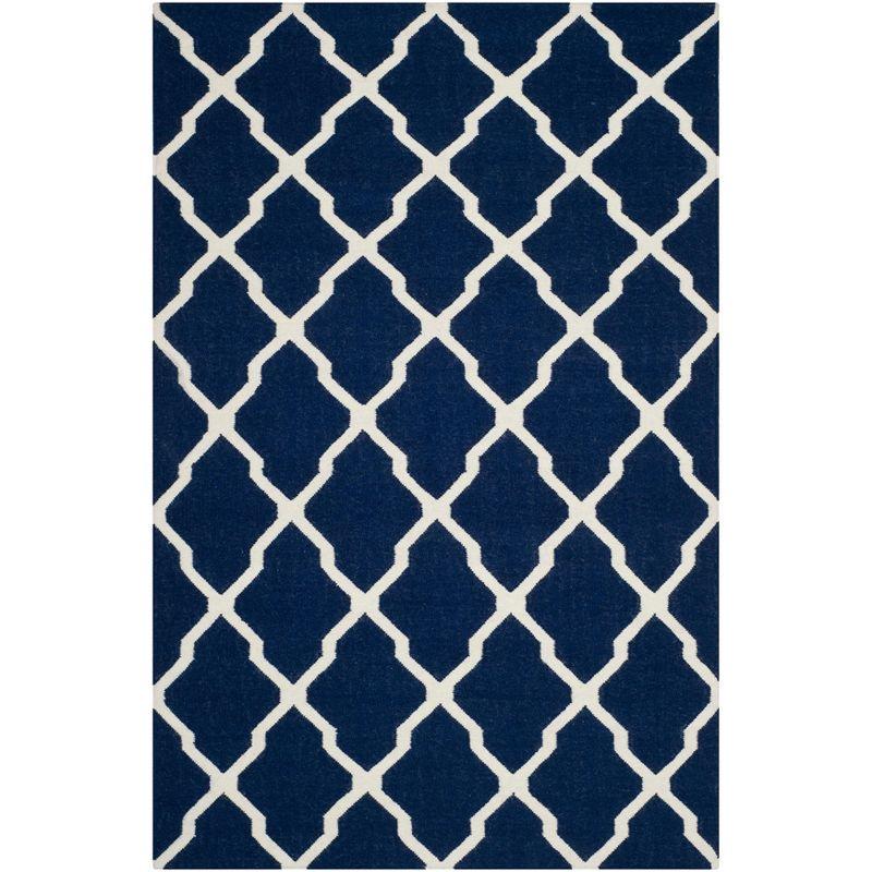 Dhurries DHU634 Hand Woven Area Rug - Navy/Ivory - 5'x8' - Safavieh.