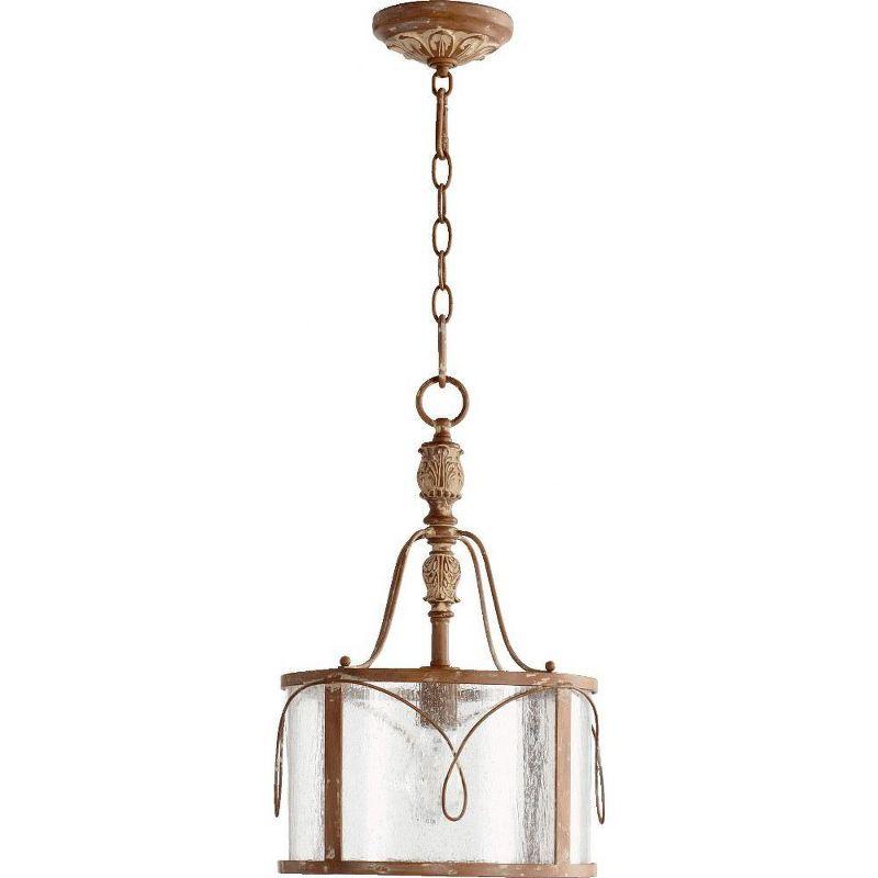 French Umber Glass Drum Pendant Light with Clear Seeded Shade