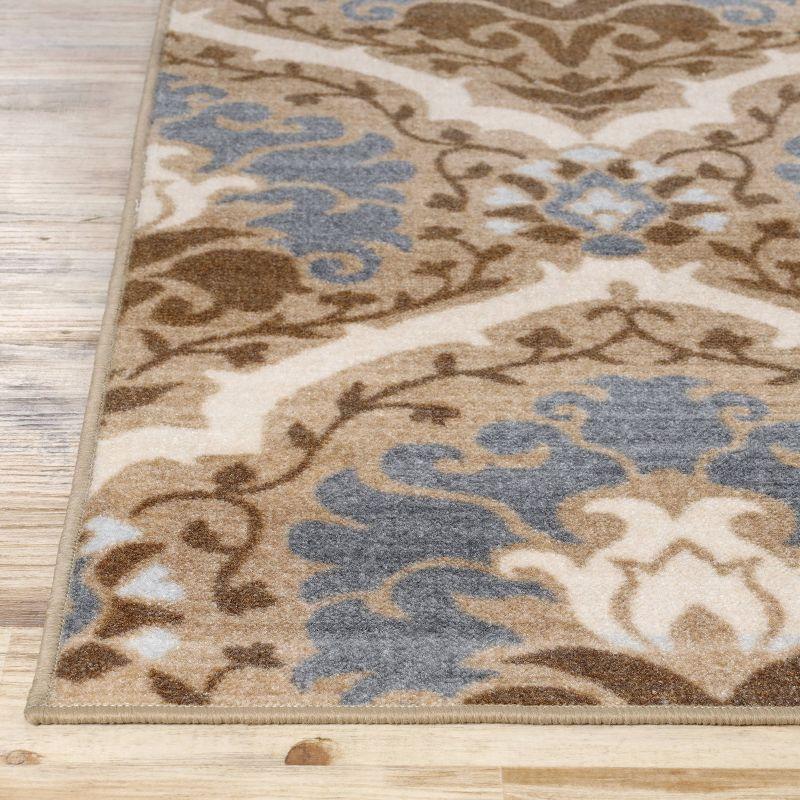 Vintage Floral Damask Non-Slip Washable Indoor Runner or Area Rug, 4'x6', Taupe - Blue Nile Mills