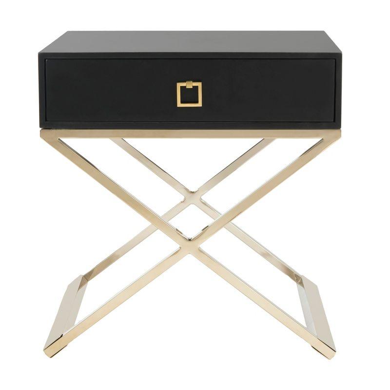Transitional Black Wood & Metal End Table with Storage
