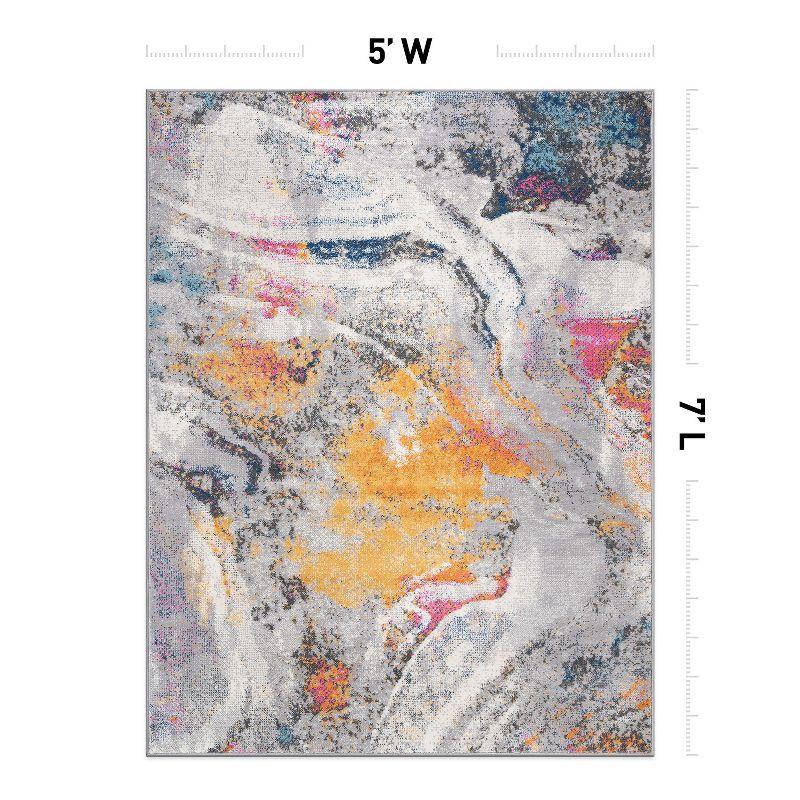 World Rug Gallery Distressed Contemporary Abstract Watercolor Stain Resistant Soft Area Rug