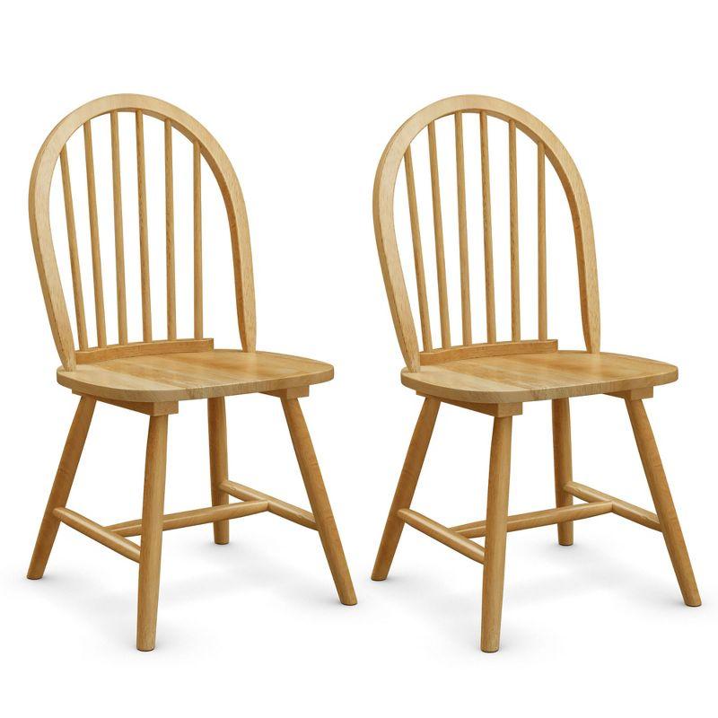 Classic Windsor-Style Natural Wood Spindleback Side Chair Set of 2