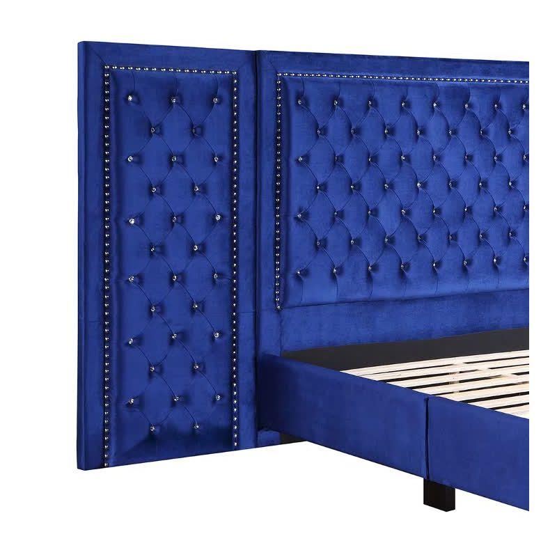 Damazy 86" King Bed Black Velvet - Acme Furniture: Crystal-like Tufting, Nailhead Trim, No Box Spring Required