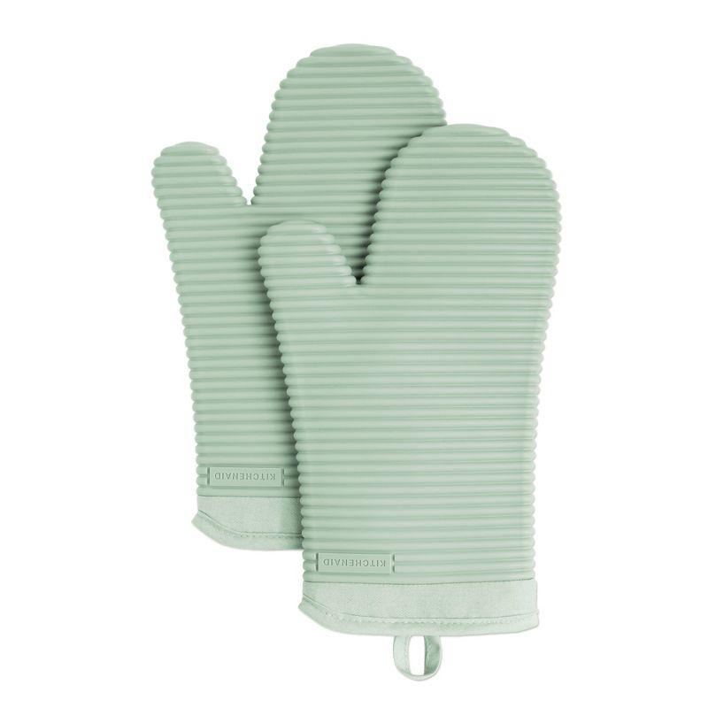 KitchenAid Pistachio Ribbed Soft Silicone Oven Mitts, Set of 2