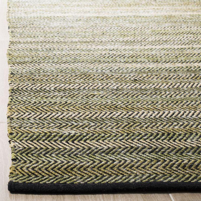 Green and Gray Handwoven Wool Cotton Striped Area Rug