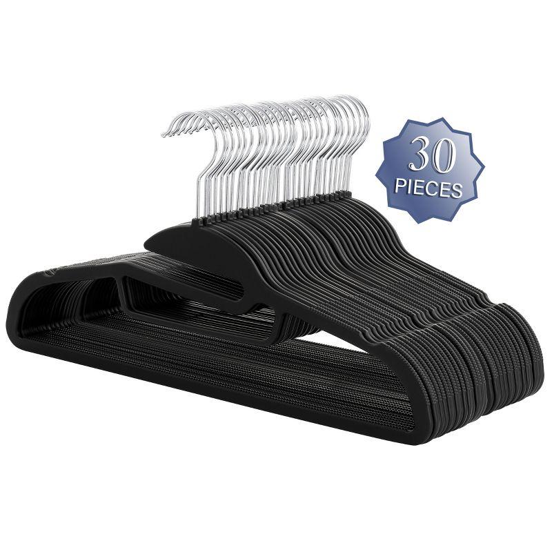 Elama Home 30 Piece Rubber Non Slip Hanger with U-Slide in Black