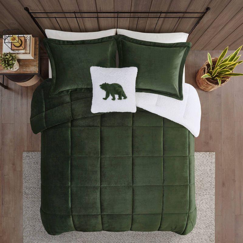 King Green/Ivory Plush to Sherpa Down Alternative Comforter Set