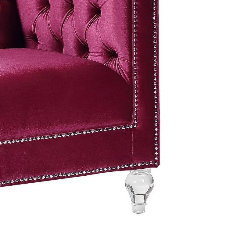 Burgundy Velvet and Wood Tuxedo Arm Accent Chair