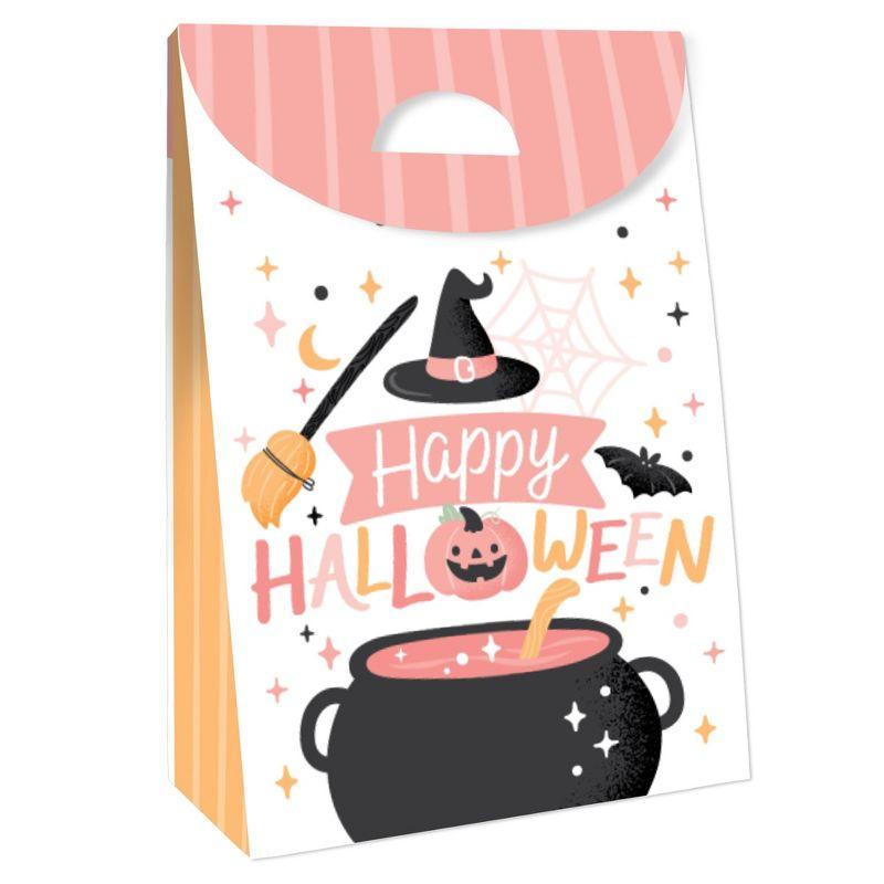 Big Dot of Happiness Pastel Halloween - Pink Pumpkin Party Gift Favor Bags - Party Goodie Boxes - Set of 12
