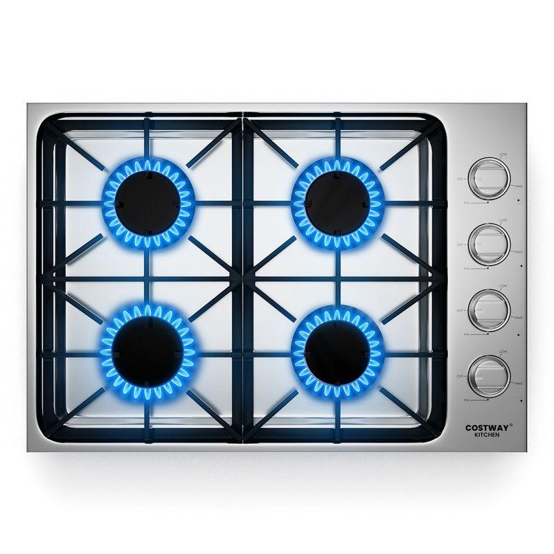 Costway 30" Gas Cooktop with 4 Sealed Burners ABS Knobs Cast Iron Grates Easy Cleaning