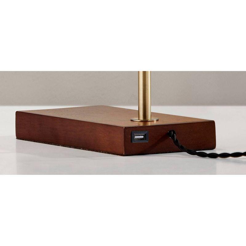 Walnut and Antique Brass Adjustable LED Desk Lamp with USB Port