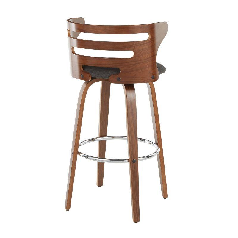 Mid-Century Modern Charcoal Upholstered Swivel Barstool with Walnut Wood