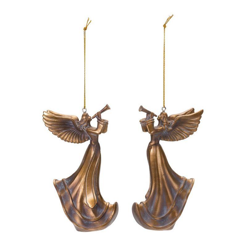 Bronze Resin Trumpet Angel Ornament Set of 6