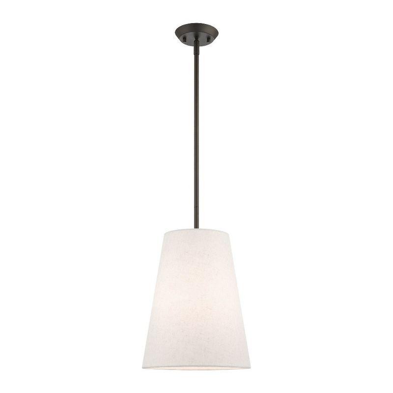 Prato Bronze Finish 1-Light Pendant with Handcrafted Oatmeal Fabric Shade