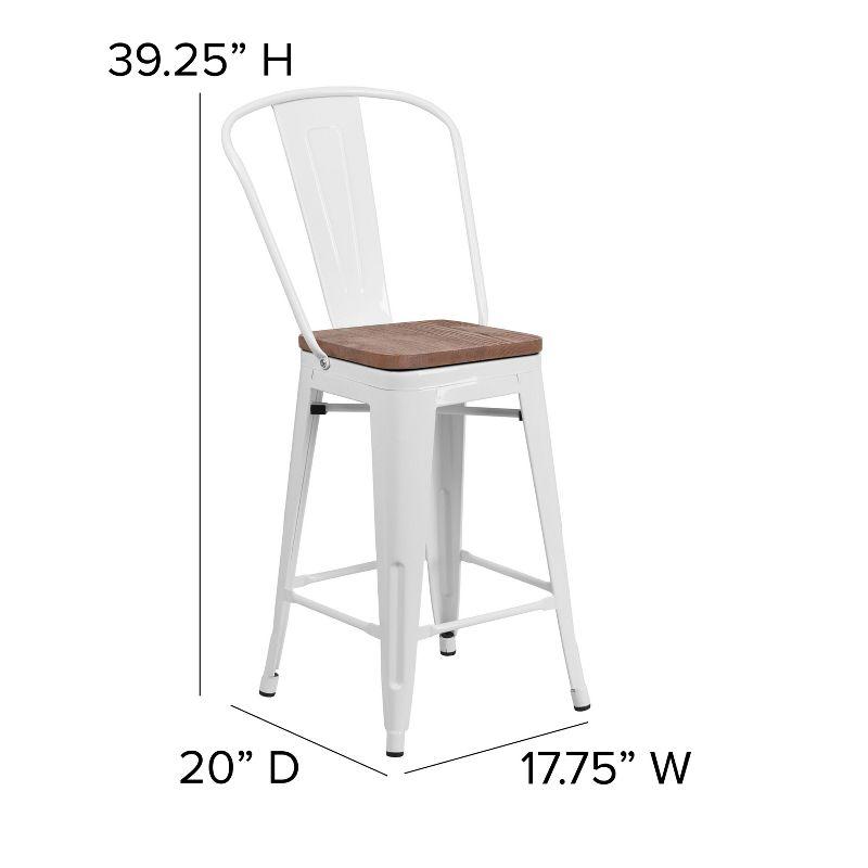 White Metal and Wood Counter Bar Stool, 25" Tall