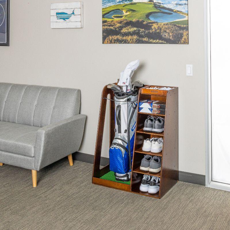 GoSports Premium Wooden Freestanding Golf Bag Organizer and Storage Rack