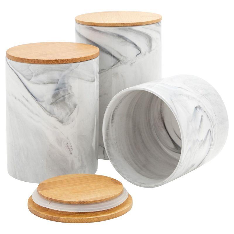 Farmlyn Creek Set of 3 Marble Ceramic Canisters with Wooden Bamboo Lids, Kitchen Counter Containers, Food Storage Jars, 3 Sizes
