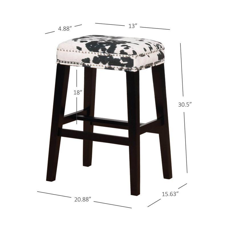 Walt Black Cow Print Backless Wood Bar Stool