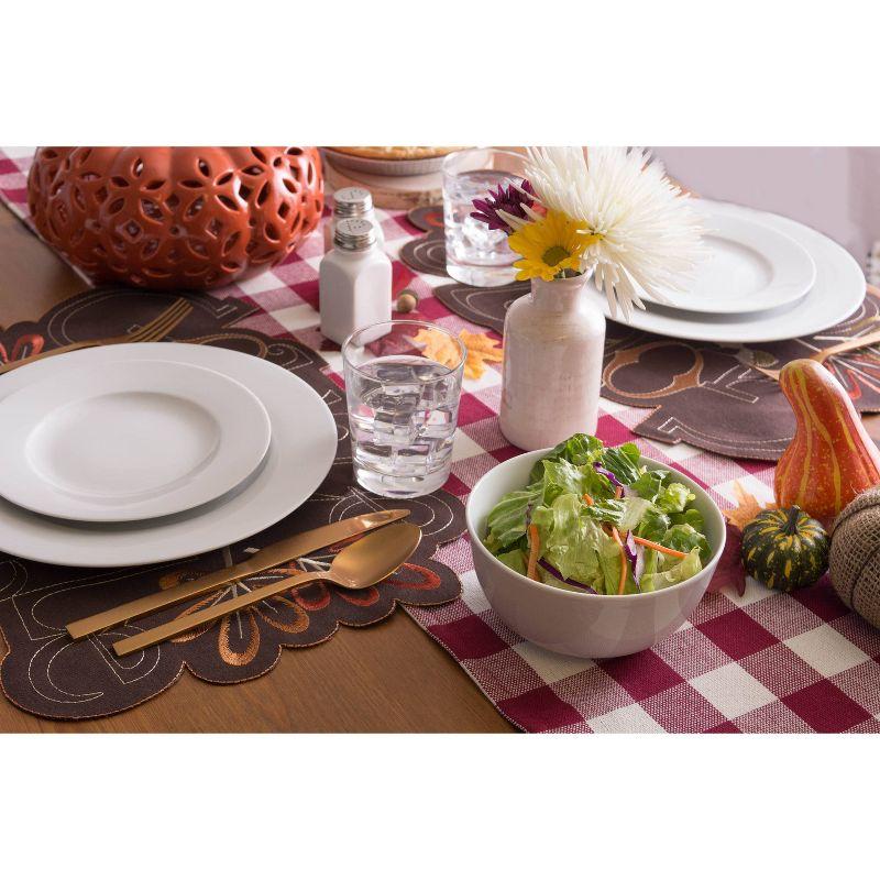 4pk Gobble Embroidered Placemat Brown - Design Imports: Machine Washable, Leaf Pattern, Novelty Shape