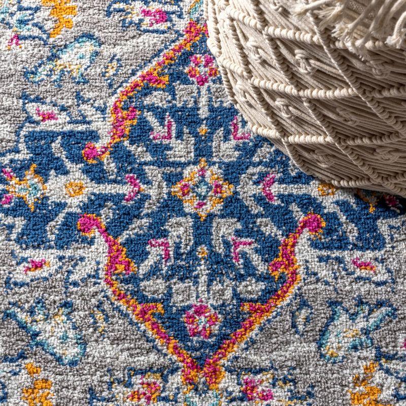 Reversible Medallion Blue and Coral 4' x 6' Synthetic Area Rug