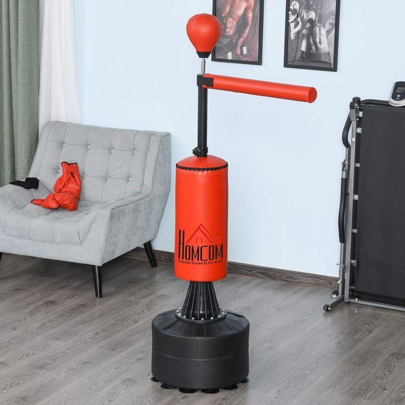 Soozier Boxing Speed Punch Bag Freestanding with Reflex Bar and Gloves Rotating Flexible Arm, Speed Ball, Waterable Base for Adult & Kids, Red