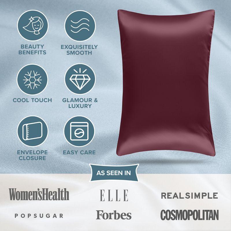 2 Pcs Standard - Envelope Burgundy Satin Pillowcase Set by Bare Home