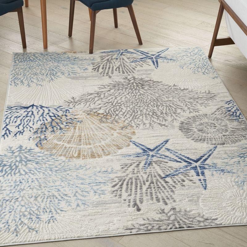 Nourison Pompeii 4' x 6' Ivory Grey Blue Coastal, Nautical & Beach Indoor Rug