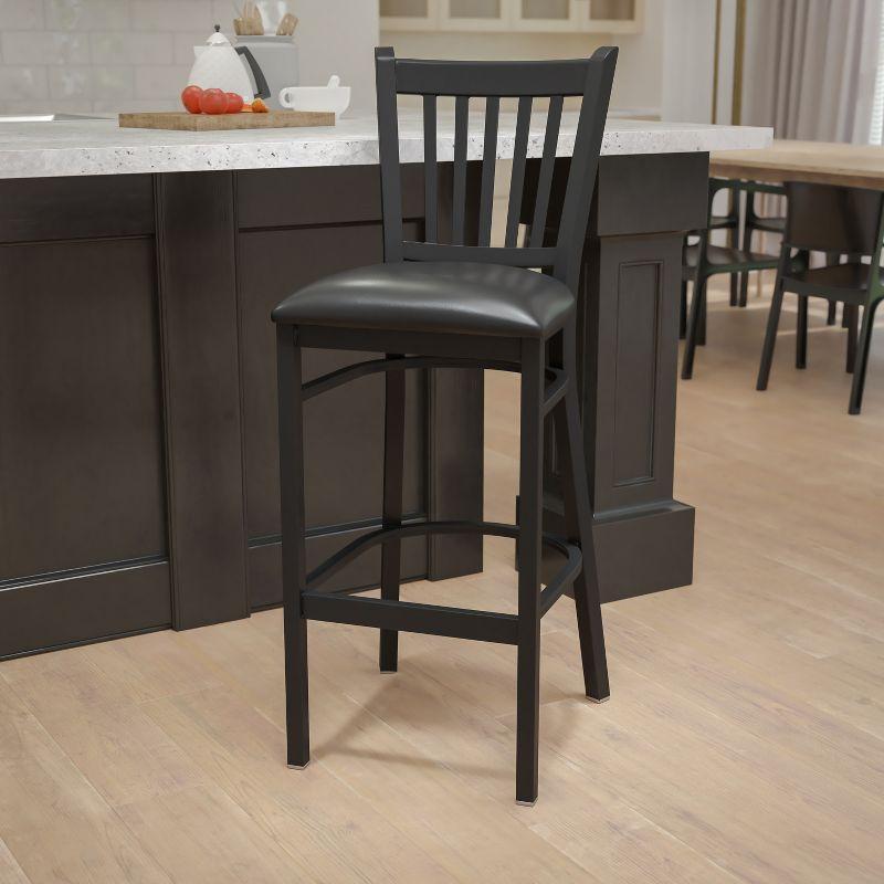 Flash Furniture HERCULES Series Black Vertical Back Metal Restaurant Barstool - Black Vinyl Seat
