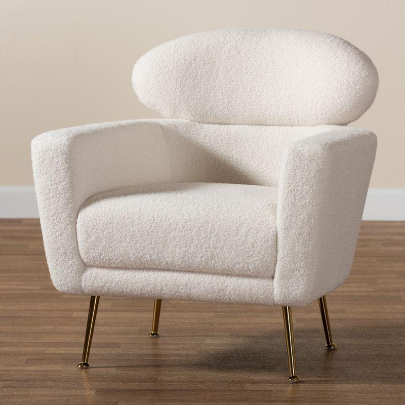 Baxton Studio Fantasia Modern and Contemporary Ivory Boucle Upholstered and Gold Metal Armchair