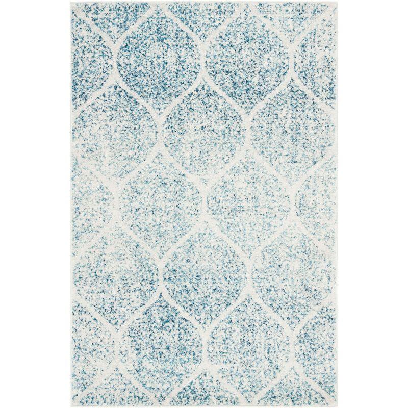 Chic Metro-Mod Cream/Turquoise Hand-Knotted Square Area Rug