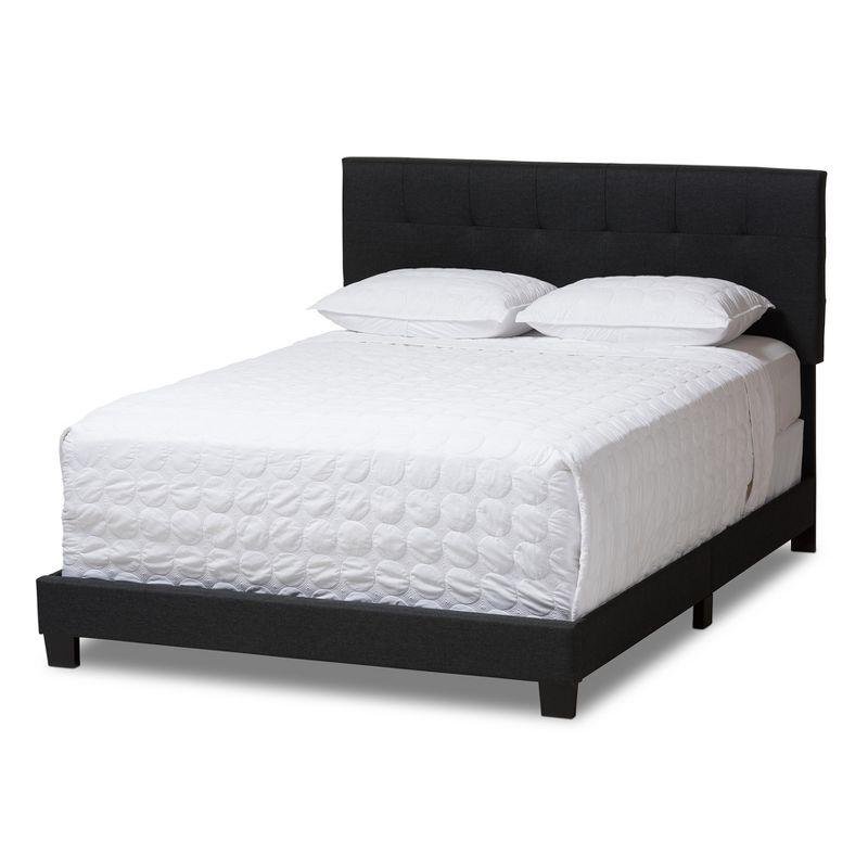 King Brookfield Modern and Contemporary Fabric Bed Charcoal Gray - Baxton Studio: Upholstered Headboard, Rubberwood