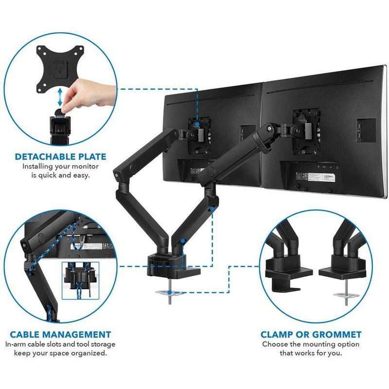 Mount-It! Dual Monitor Arm Mount Desk Stand | Articulating Mechanical Spring Height Adjustable | Fits Two 17 - 32 Inch Screens | C-Clamp and Grommet