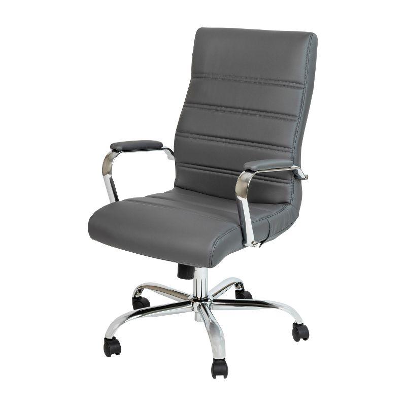 Gray LeatherSoft High-Back Executive Swivel Chair with Chrome Frame