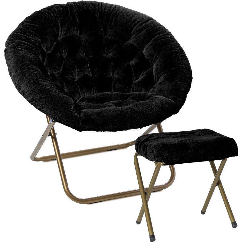 Milliard Cozy Faux Fur Saucer Chair X-Large with Footrest, Black